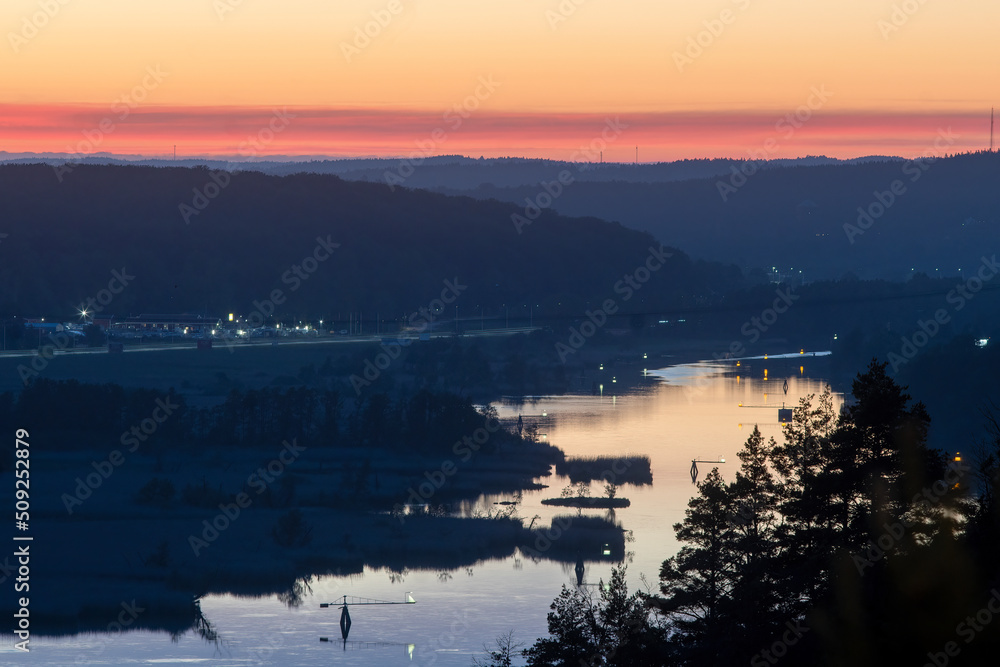 Fototapeta premium midnight view of the Göta canal in the vicinity of Gothenburg, Sweden in the summer when the nights are bright