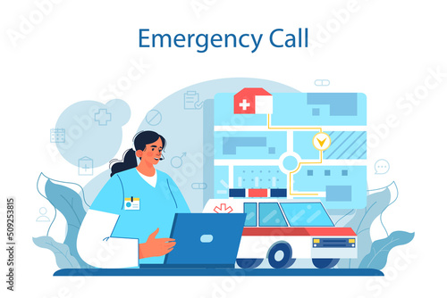 Ambulance concept. Emergency doctor in the uniform performing