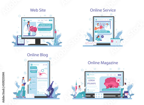 Neurosurgeon online service or platform set. Doctor examine and treat