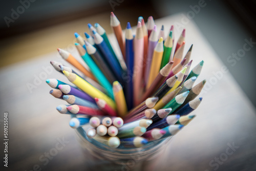 colored pencils in jar