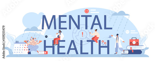 Mental health typographic header. Psychologist treating human © inspiring.team