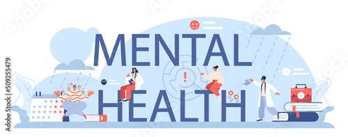 Mental health typographic header. Psychologist treating human