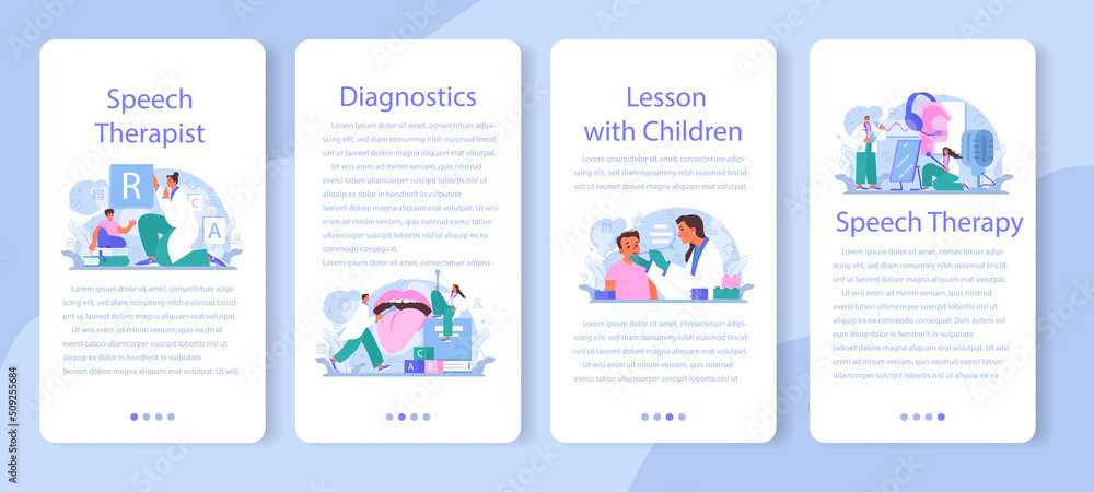 Speech therapist mobile application banner set. Didactic correction.