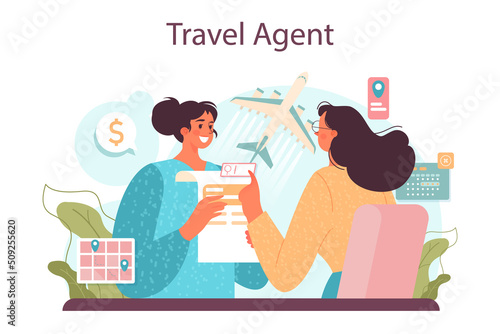 Tourism expert concept. Agent creating and selling personal travel tour.