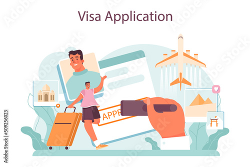 Traveling abroad concept. Visa application approving and insurance