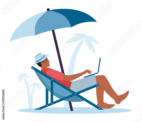 Digital nomad concept. Freelancer working remotely on the laptop