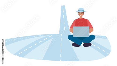 Digital nomad concept. Freelancer working remotely on the laptop