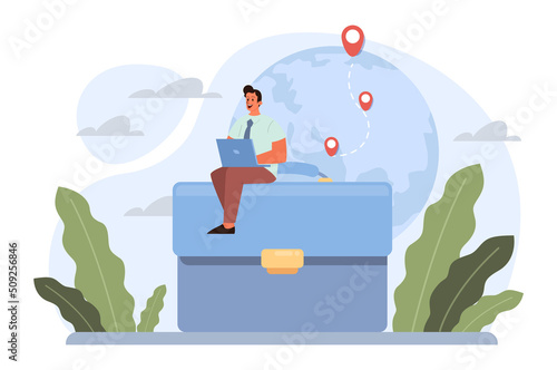 Digital nomad concept. Freelancer working remotely on the laptop