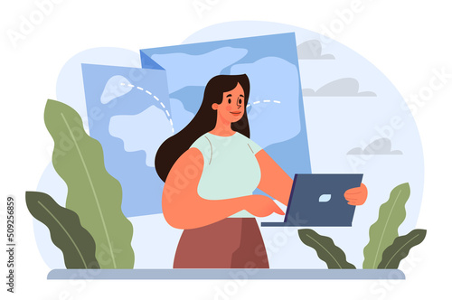Digital nomad concept. Freelancer working remotely on the laptop