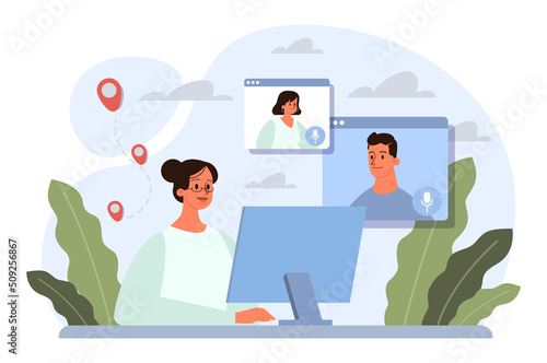 Digital nomad concept. Freelancer working remotely on the laptop