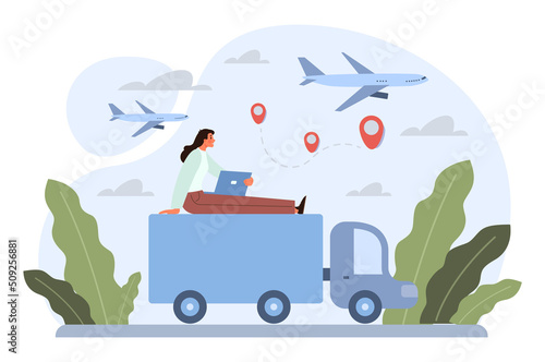 Digital nomad concept. Freelancer working remotely on the laptop