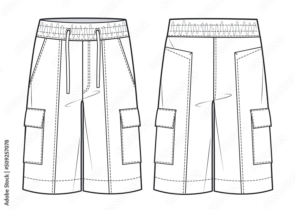 Men's Shorts fashion flat technical drawing template. Short Pants ...