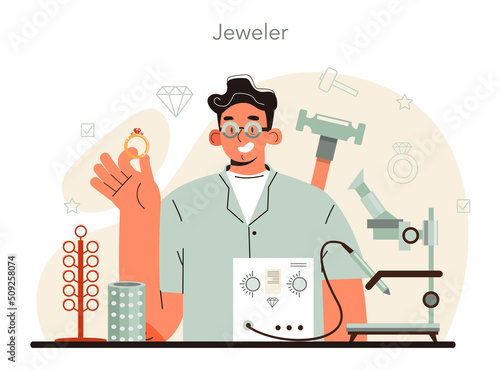 Jeweler. Precious stones jewelry designer. Expensive handmade finery