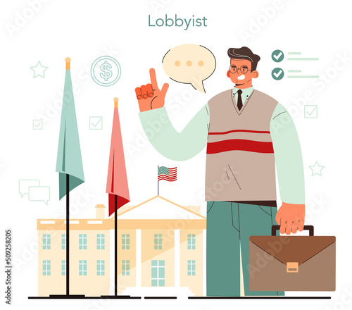 Lobbyist concept. Professional pr specialist influencing the actions