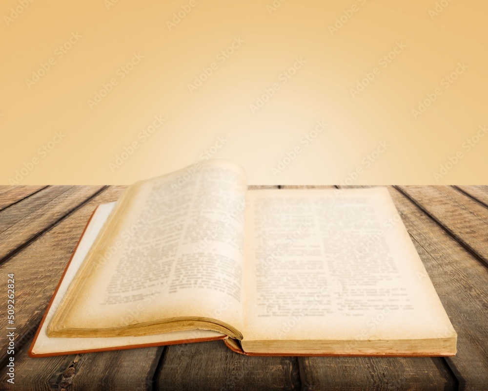 Obraz premium Grunge age dirty rough rustic brown book on table space.