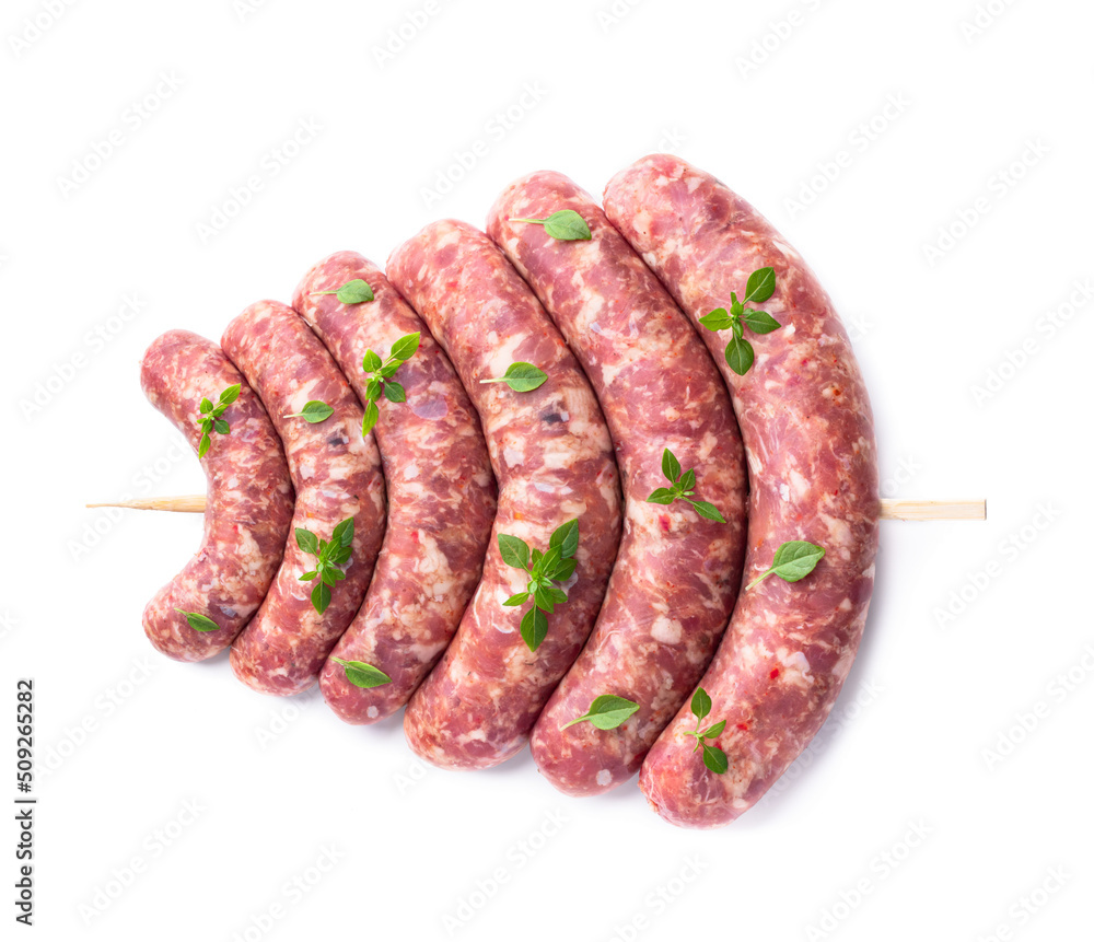Set of pork sausages isolated on white background Set of pork sausages isolated on white background