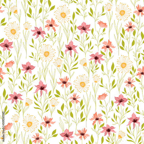 Pink and Yellow Small Floral Seamless Background © Nimra