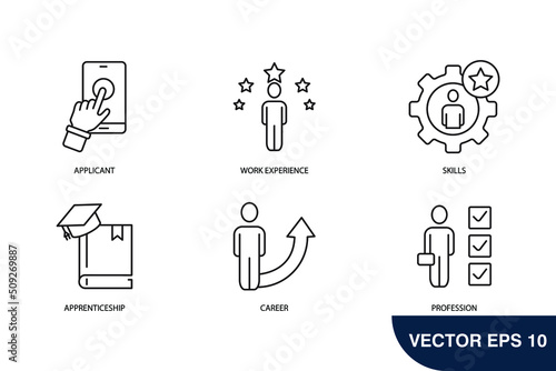 Traineeship program and apprenticeship icons set . Traineeship program and apprenticeship pack symbol vector elements for infographic web