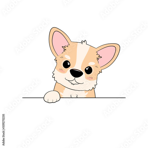 Słodki szczeniak Welsh Corgi Pembroke. Mały uroczy zwierzak. Ilustracja wektorowa w płaskim stylu.