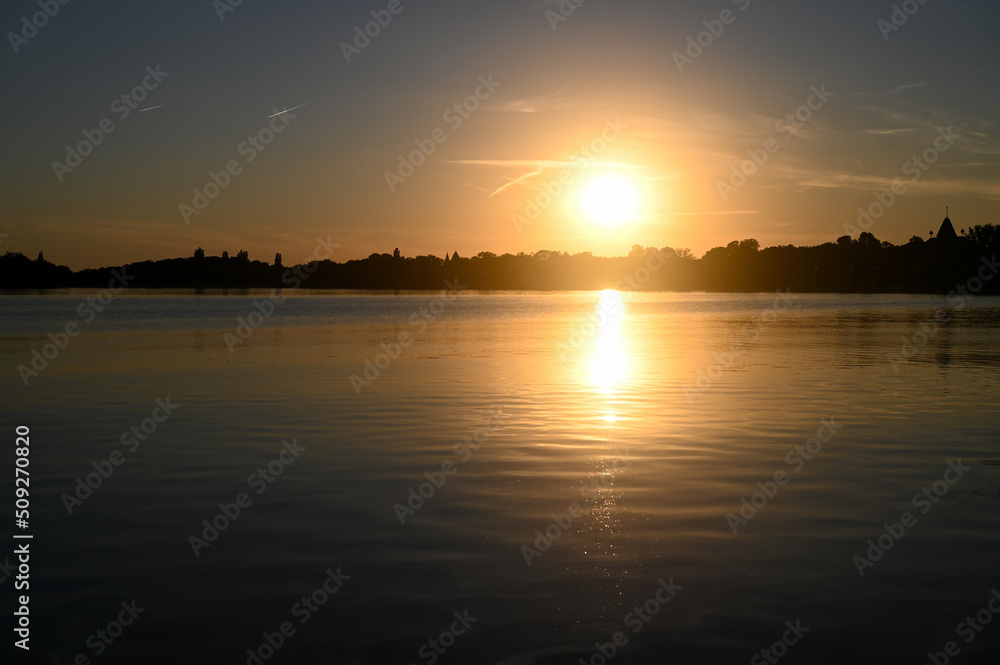 Beautiful sunset over a Lake Palic, near Subotica, Serbia. 