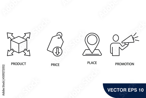 4P marketing mix icons set . 4P marketing mix pack symbol vector elements for infographic web