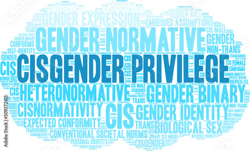 Cisgender Privilege Word Cloud on a white background. 