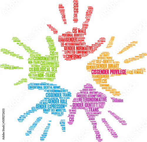 Cisgender Privilege Word Cloud on a white background. 