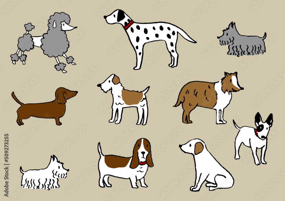 Dogs  icon　手描きの犬のイラストセット