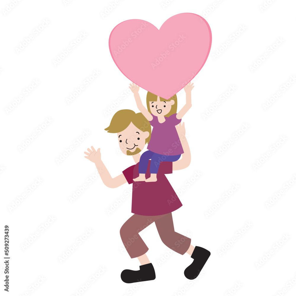 Father and daughter with happy faces, illustration for Father's Day. Father and daughter with happy faces, illustration for Father's Day.