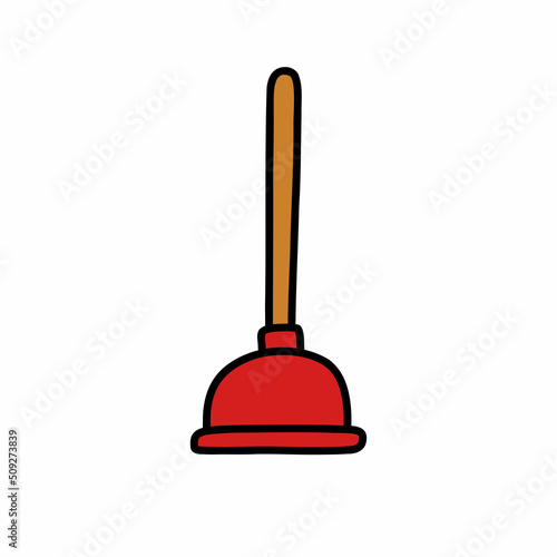 plunger doodle icon, vector color line illustration