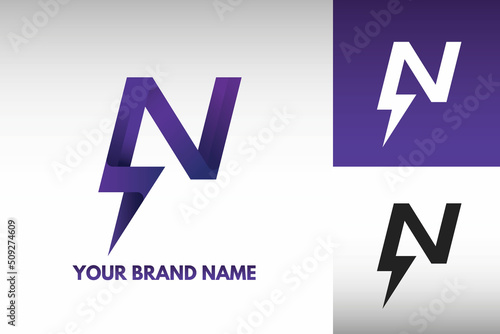 Logo Letter N monogram Electric Power thunder Lightning Style Design Vector in Gradient and monochrome color