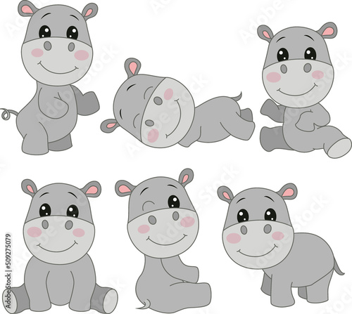 Cute baby hippos in different pose