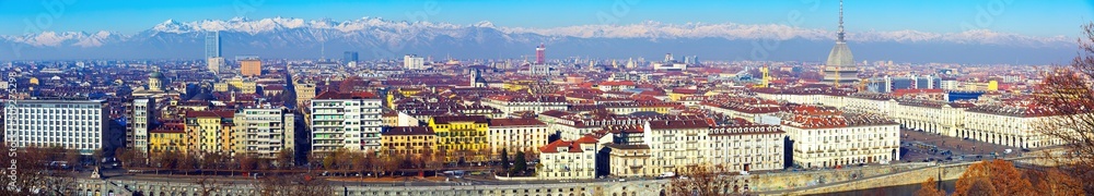 Image of european city Turin old buildings and mountains, Italy