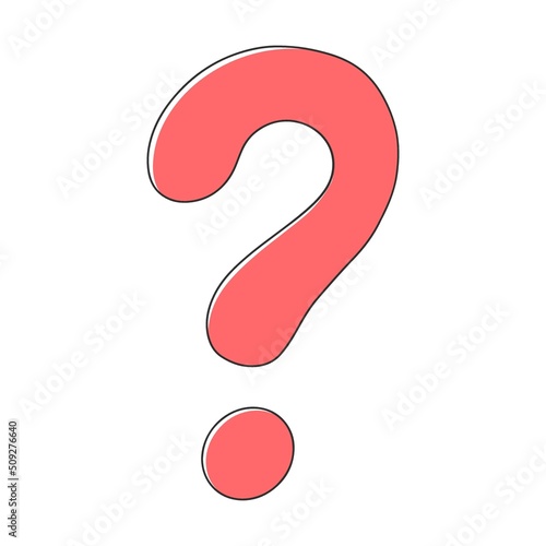 Cartoon question mark. Puzzled people thinking over problem solution, searching answers. Pensive cartoon characters standing near big question mark