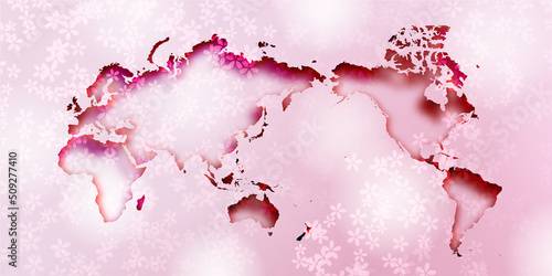 桜　春　世界　地図　
