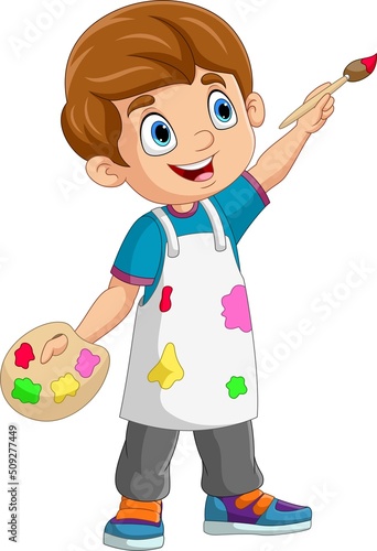 Cartoon boy painting on white background