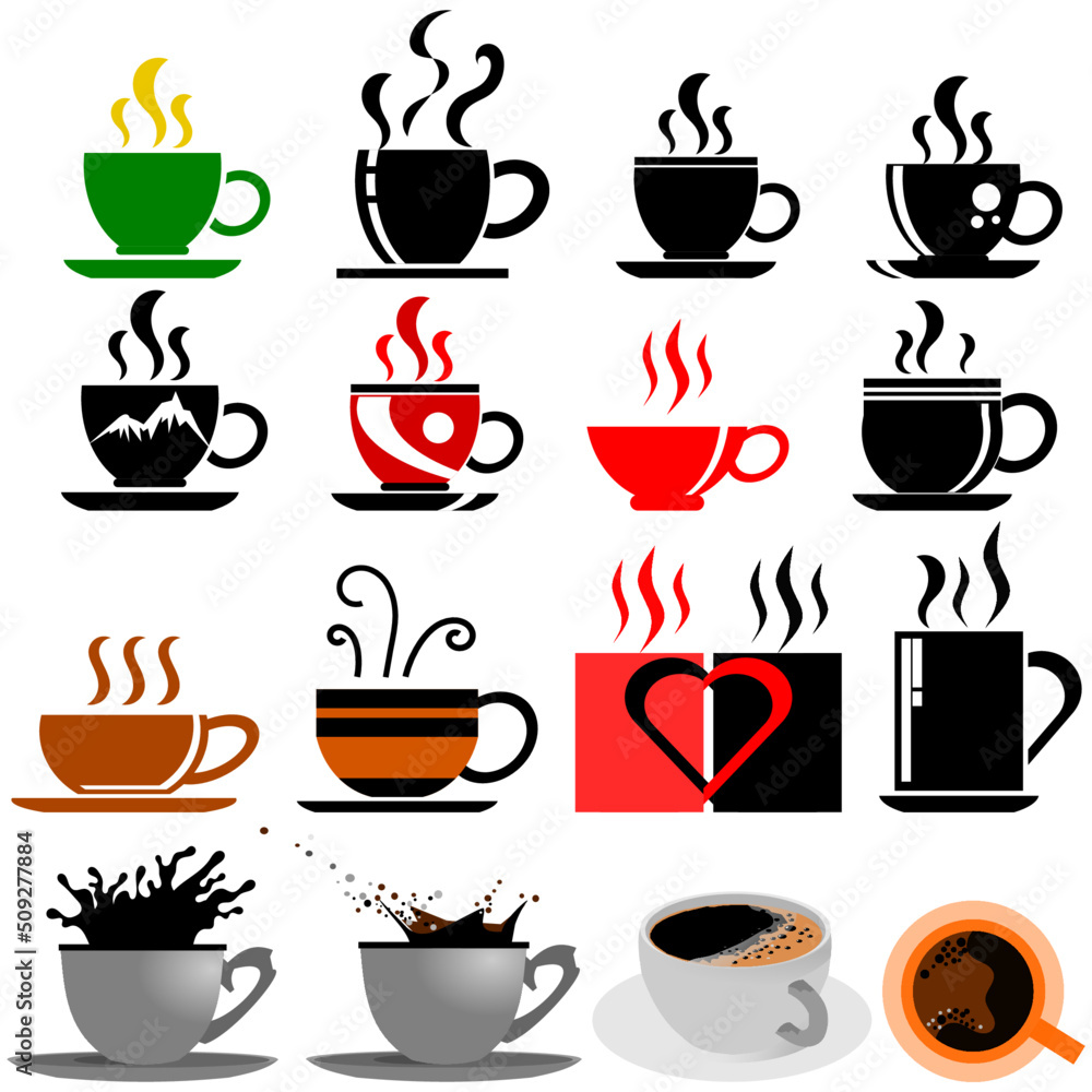 Various pictures of a cup of coffee. Coffee shop badge logo design. Perfect for modern coffee shop joints. Vector Illustration Various pictures of a cup of coffee. Coffee shop badge logo design. Perfect for modern coffee shop joints. Vector Illustration