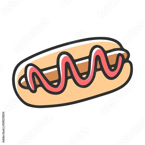 Delicious hot dog, healthy and unhealthy nutrition. Cartoon vector isolated on white background. Good vs bad choice