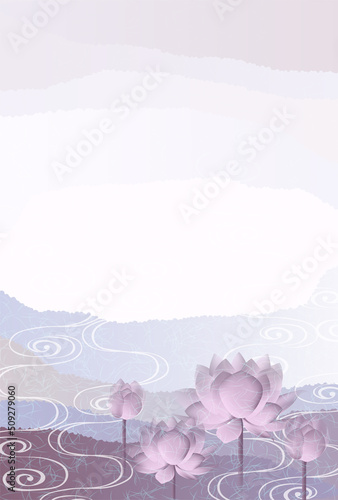 喪中　はがき　蓮　背景