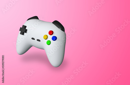 3d white gamepad on pink background, 3D rendering image.