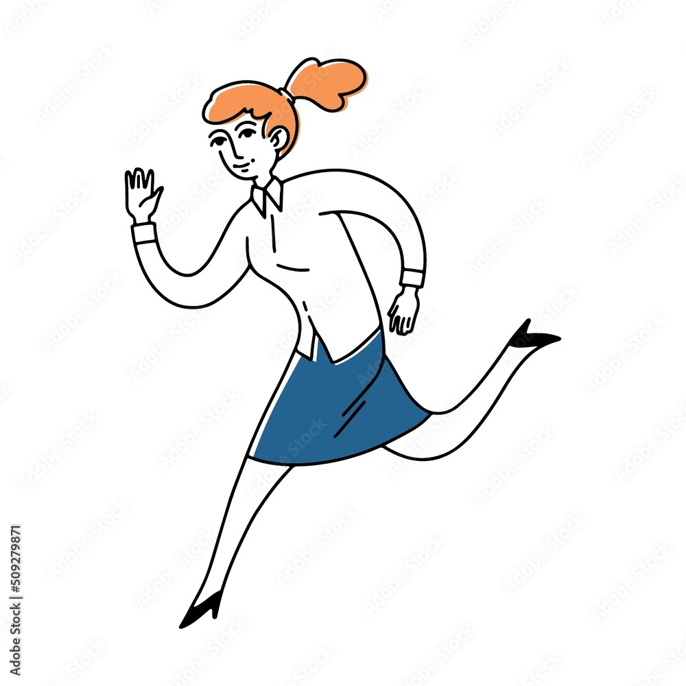 Obraz premium Running business manager. Woman and woman moving to each other flat vector illustration. Race, competition, hurry concept for banner