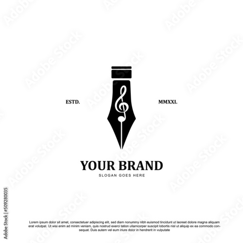 Creative pen and music melody logo concept