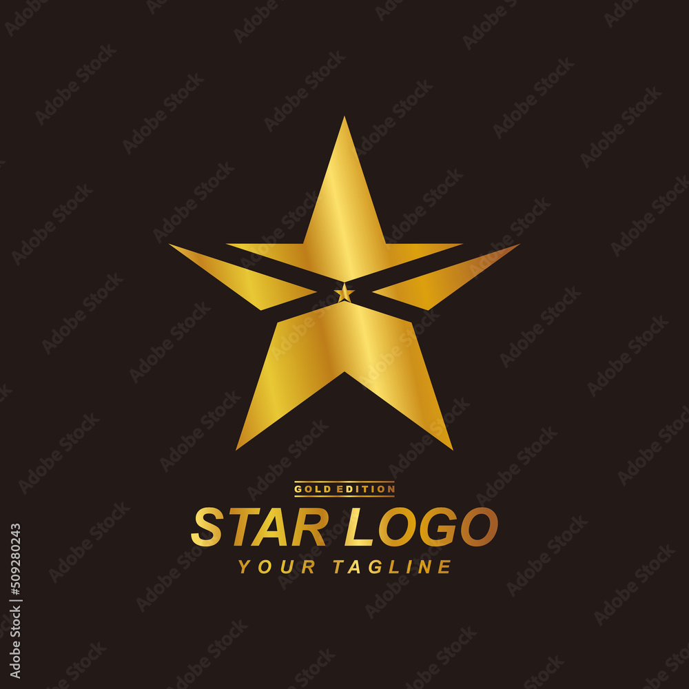Gold star logo in black background. Gold star logo in black background.