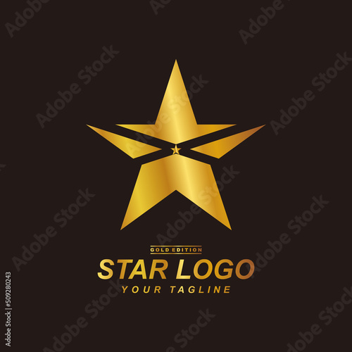 Gold star logo in black background. 