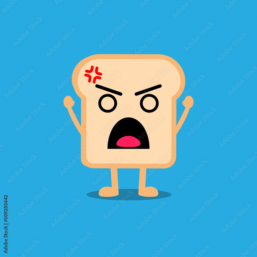 Fototapeta premium Cute bread cartoon character with angry expression