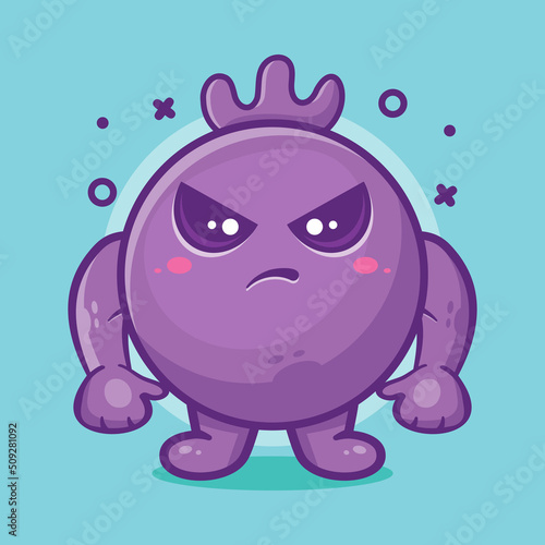 serious blueberry fruit character mascot with angry expression isolated cartoon in flat style design
