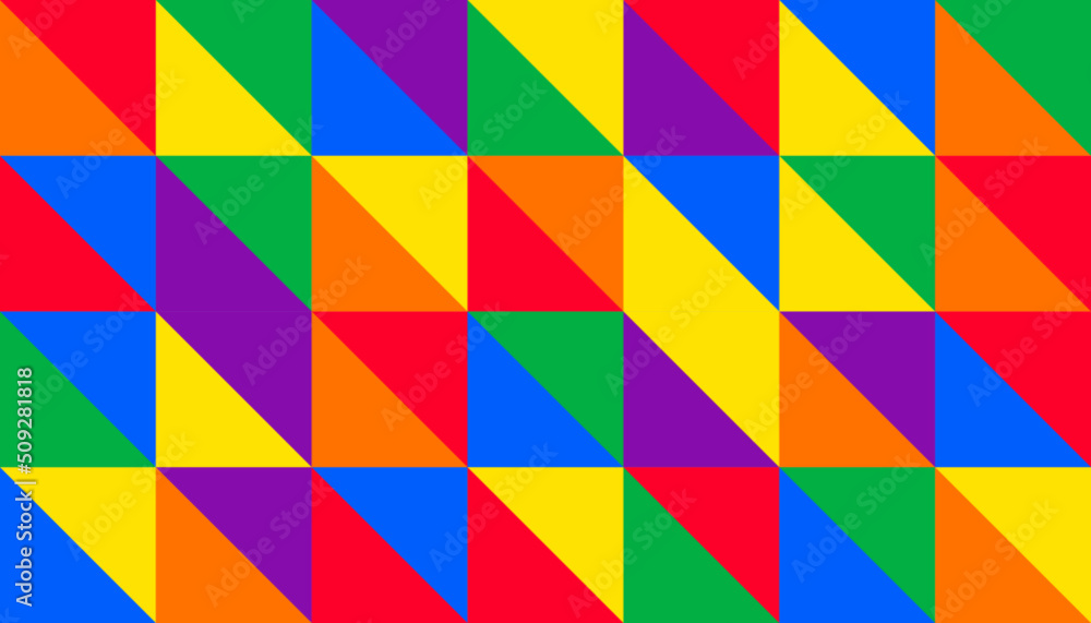 Abstract rainbow square triangle mosaic tile background design. Happy LGBT people pride month theme vector template. 
