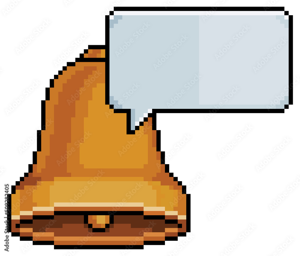 Pixel art bell with notification balloon
vector icon for 8bit game on white background Pixel art bell with notification balloon
vector icon for 8bit game on white background