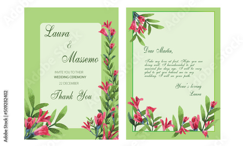 Watercolor Wedding invitation card with beautiful flower