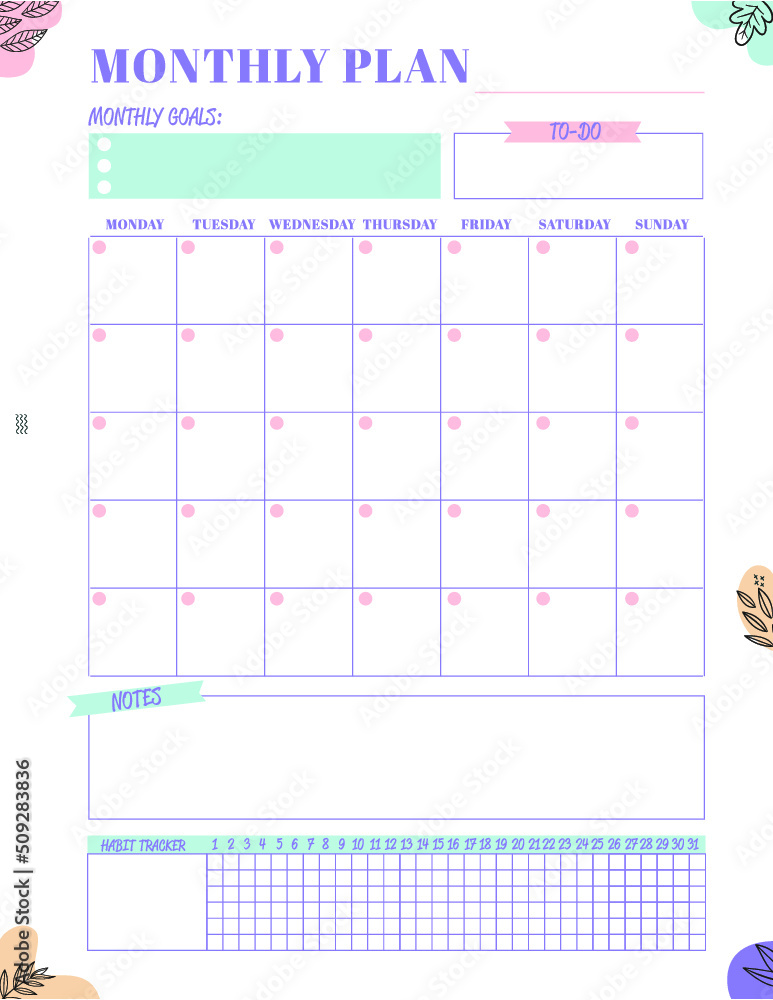 Print Monthly planner, A4 size format, printable page for diaries ...